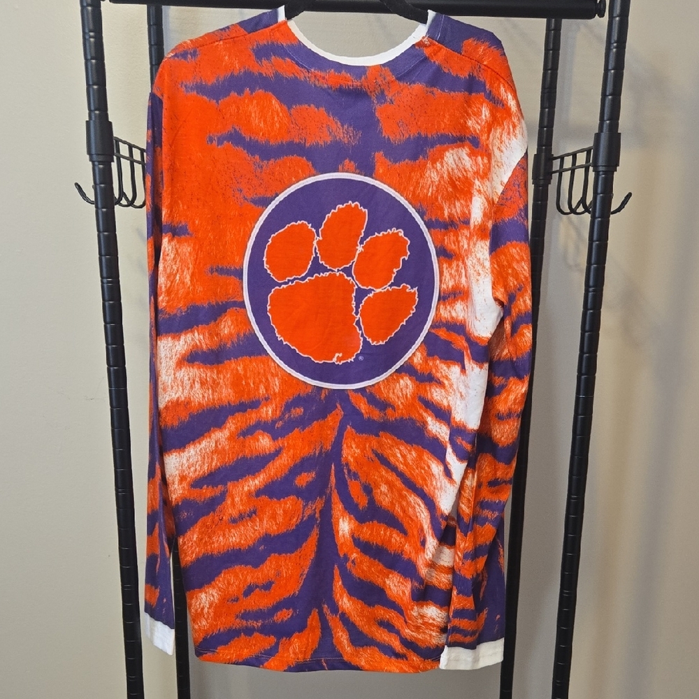 Mens Clemson Orange and Purple Tiger Print Long Sleeve Shirt